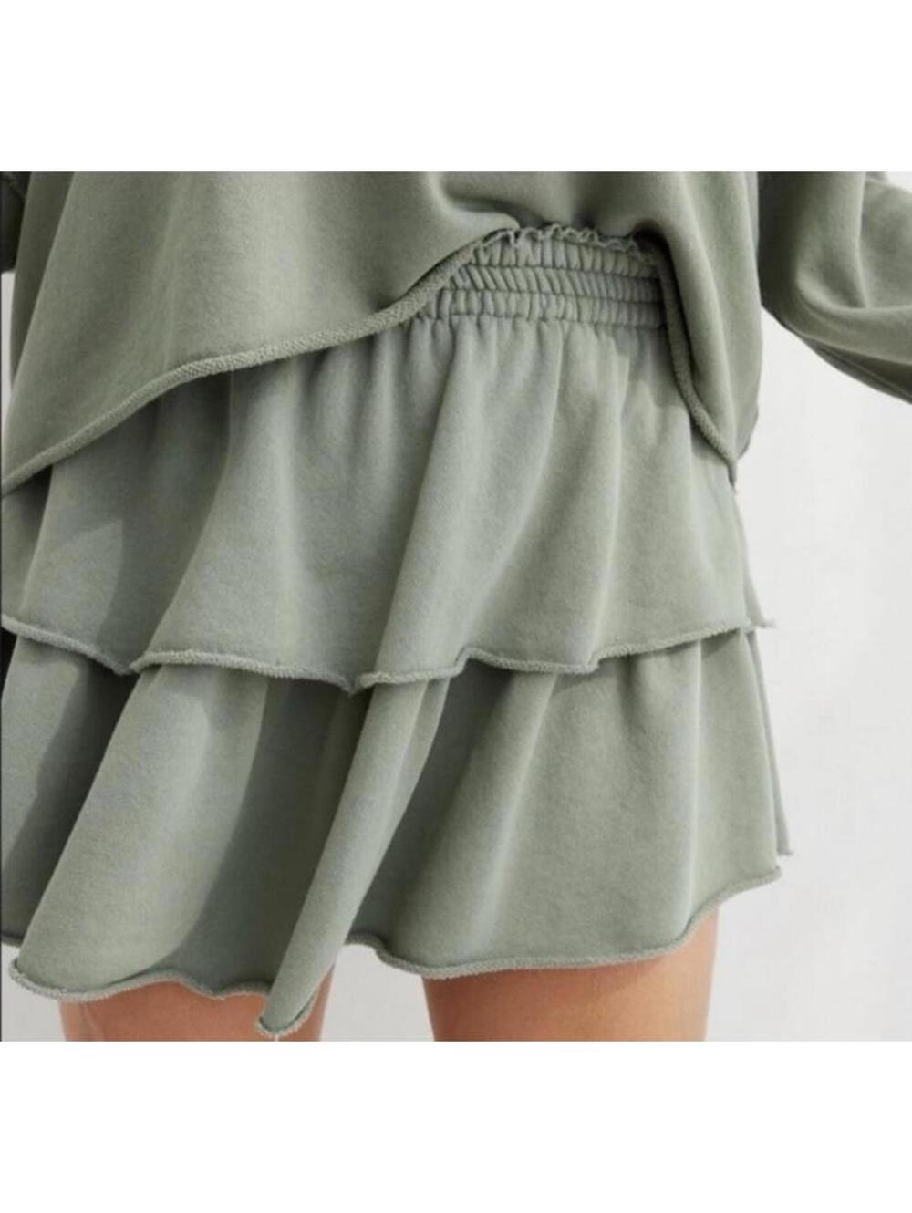 Aerie Weekend Ruffle Tiered Pull On Mini Skirt Sage Green Cotton Women’s Small